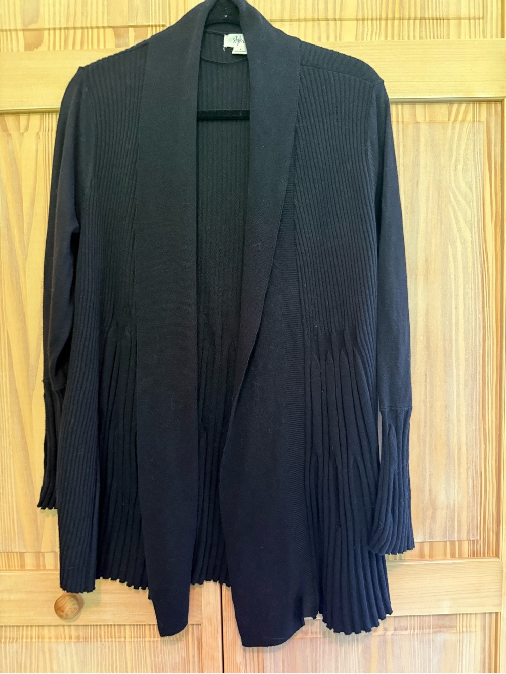 Style & Co. Black Open-Front Pleated Cardigan